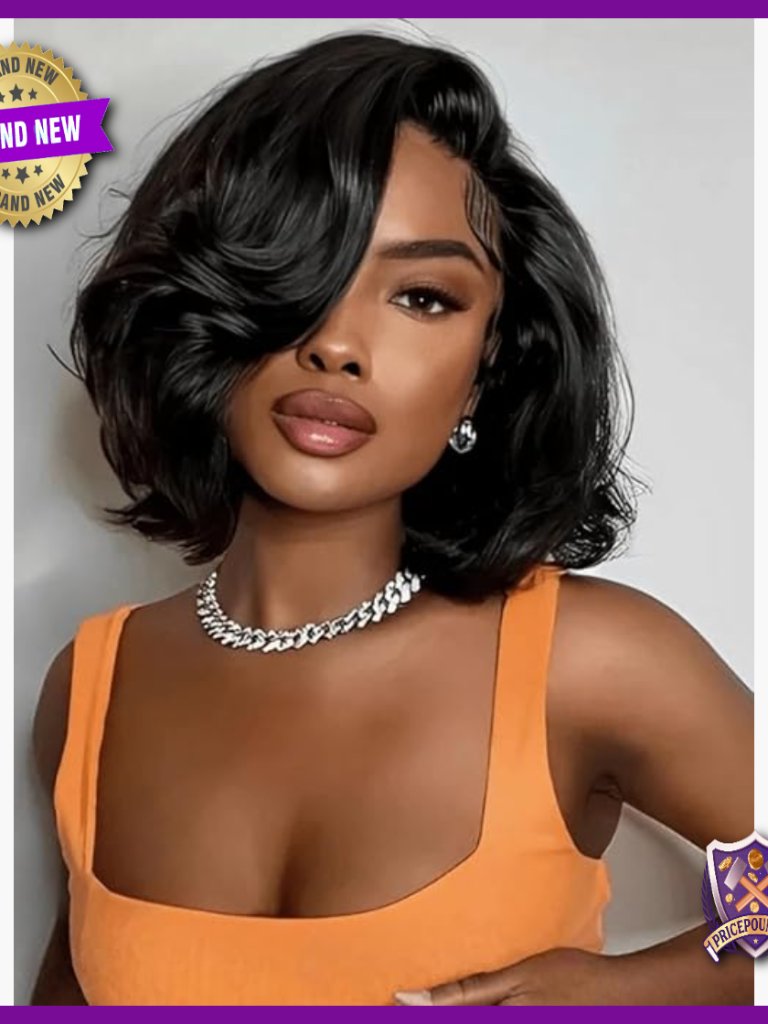 Human Hair Bob Wig Glueless Hd Lace Pre-Styled Curtain Bangs Adjustable